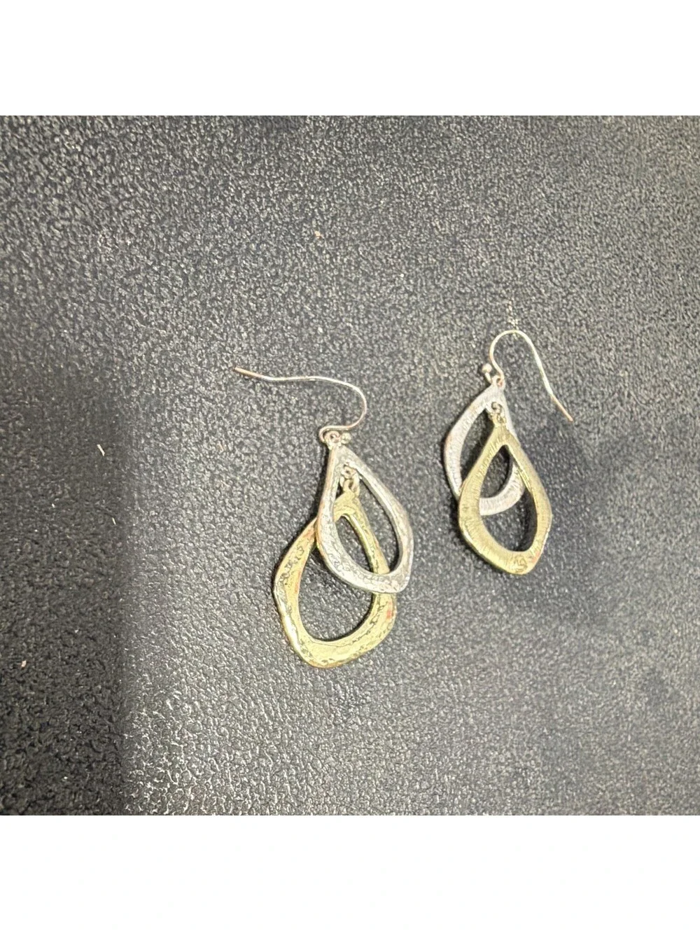 Two Tone Layered Teardrop Dangle Earrings Gold & Silver Tone Modern Statement